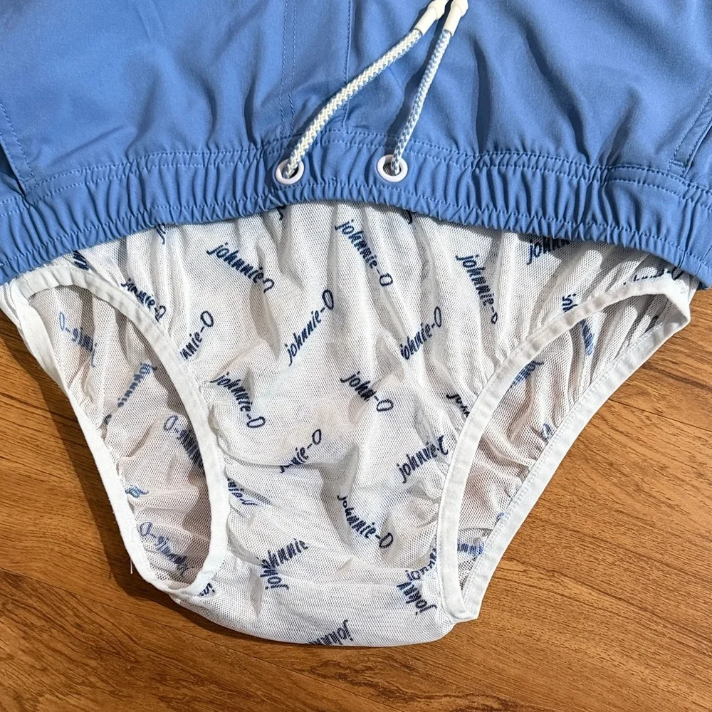 Johnnie-O Tully Monsoon Boys Sz 16 Color‎ Block Teal Lined Swim Trunks Waist Tie